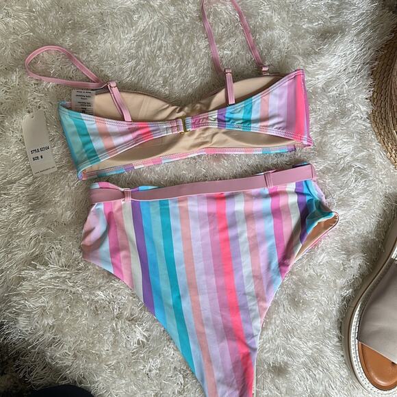 NWT Beach Joy ocean dreams Bikini Set Multicolor striped belted bottom medium - Picture 8 of 9